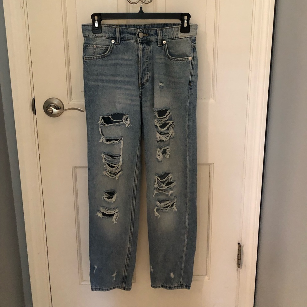 H&M Blue High Rise Distressed Jeans